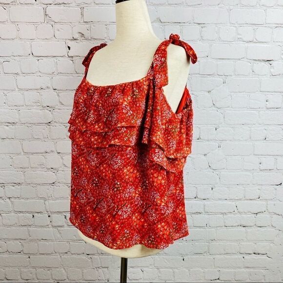 Rebecca Minkoff Red Floral Jamie Top Off Shoulders - Picture 5 of 16